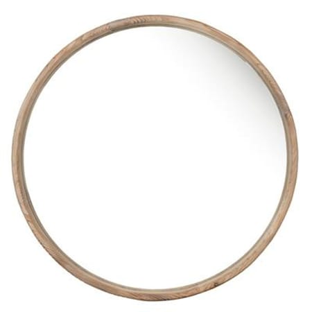 Homeroots 28" Natural Rustic Brown Wood Frame Round Wall Mounted Accent Mirror 485002