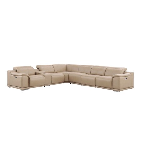 Homeroots Beige Leather Modular L Shaped Seven Piece Corner Sectional With Console 643894