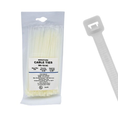 Cable Ties Unlimited Cable Tie, 6 in L, 18 lb Strength, 1.4 in Max Bundle Dia, Nylon 6/6, Natural, 100PK M6-18-9C