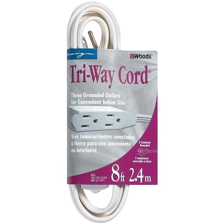 Southwire Extension Cord, 16 AWG, Indoor, 3 Outlets, White, 8 ft 609