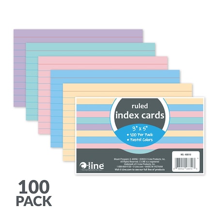C-Line Products 3" x 5" Assorted Color Ruled Index Cards of 100 48810