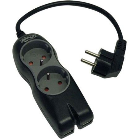 Tripp Lite Power Strip, Surge, French/Belgian, French, 1 ft., Black TLP2USBF