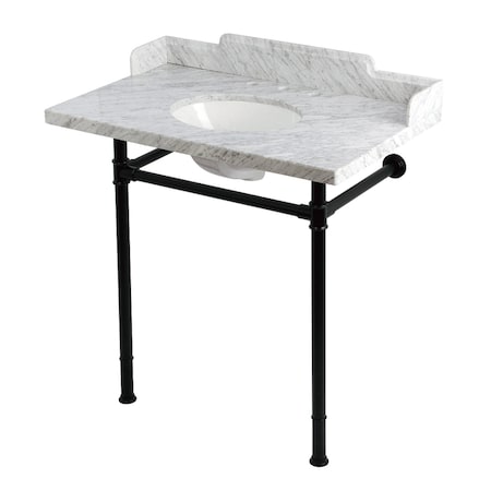Kingston Brass 36-Inch Carrara Marble Console Sink with Stainless Steel Legs, 8-Inch, 3-Hole KMS36228M80