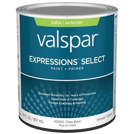 Valspar Expressions Select 4500 Latex Paint, Acrylic Base, Satin Sheen, Clear Base, 1 qt 028.0045004.005