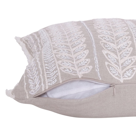 Homeroots Natural and Ivory Throw Pillow with Embroidery 534300