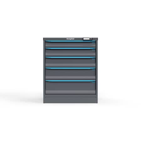 Strong Hold 5 drawer cabinet - (1x 3ft, 1x 4ft, 1x 5ft, 1x 6ft, 1x 7ft) - Blue accents - Electronic Lock S3036-PPRAS-0503FS