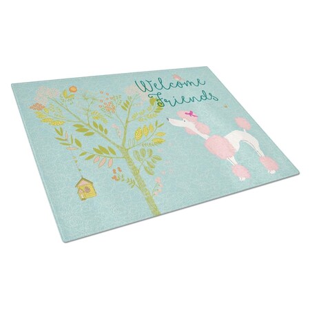 Carolines Treasures Welcome Friends Pink Poodle Glass Cutting Board, Large BB7613LCB