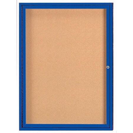 Aarco Enclosed Natural Pebble Grain Cork Bulletin Board w/ Blue Powder Coated Al Frame, 48''Hx36''W DCC4836RB
