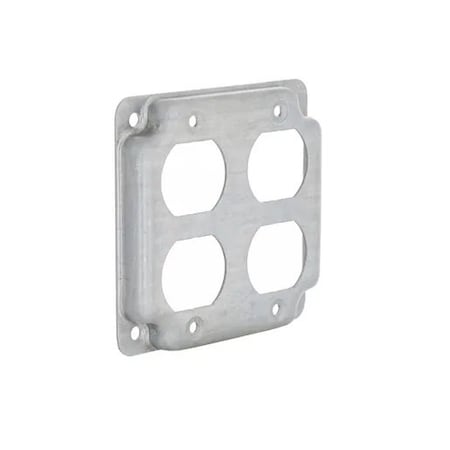 Raco Box Cover, Square Box Type, 4 Gang, Galvanized Zinc, 2 Duplex Receptacle Cover Type 907C