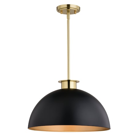 Vaxcel Devon 1L LED Compatible Matte Black and Gold Satin Brass Mid-Century Modern Pendant Light P0412