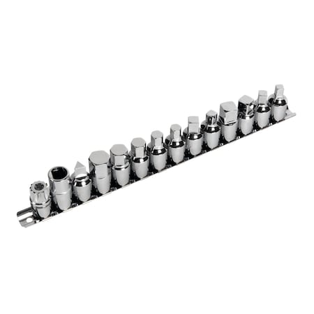 Performance Tool 15 pc. Drain Plug Socket Set, Chrome Vanadium, Storage Rail, Hex Square W54287