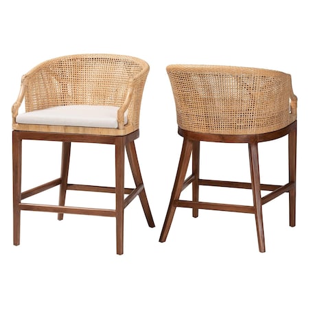 Bali & Pari Lumajang Bohemian Light Honey Rattan and Wood 2-Piece Counter Stool Set 251-2PC-13761-ZORO