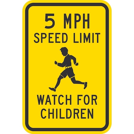 Lyle 5 Mph Speed Limit Watch For Children (W/Sym), 12x18, High Intensity Prismatic, Yellow G-4365-HI_12x18