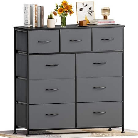 Infinipower Dresser for Bedroom with 9 Drawers, Wide Chest, Fabric Dresser, Storage Organizer Unit 3A88HKCABT9GRY
