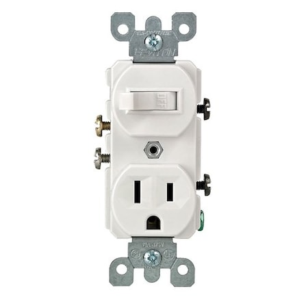 Leviton CombinationSwitch/Outlet, 15A, 1/2hp, White 5225-W