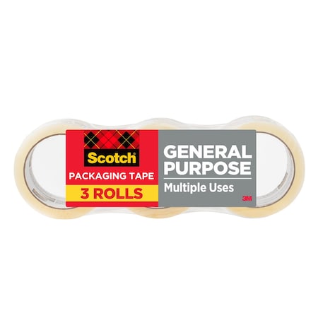 Scotch Packing Tape, 2.2 mil Thick, 1.88 in W x 54.6 yd L, 3 in Core Dia., Clear, 3 PK 3350-3