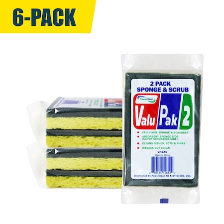 Power Clean Classic Kitchen Sponge with Scrub Side Extra Wide and Extra Thick - 6PK VP2AG-6