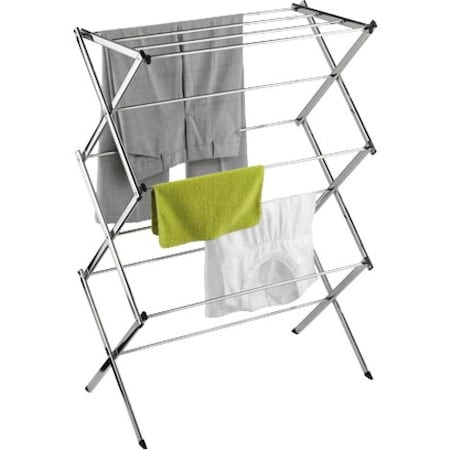 Honey-Can-Do 3-Tier Accordion Clothes Drying Rack, Chrome Plated Steel, 24-Linear Feet Capacity DRY-01234