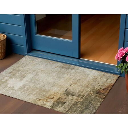 3' X 5' Linen Black And Copper Abstract Washable Indoor Outdoor Area Rug