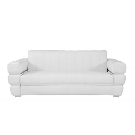 Homeroots 89" White Italian Leather Sofa With Silver Legs 476522