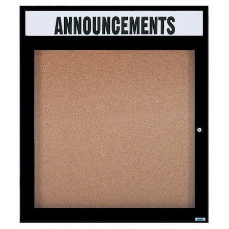Aarco Enclosed Bulletin Board w/ Header Black Powder Coated Al Frame, 36''Hx30''W DCC3630RHBK