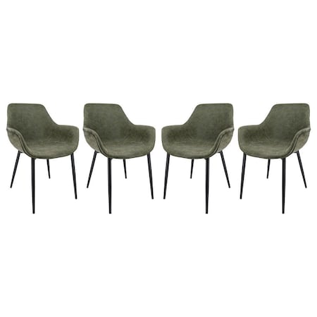 Leisuremod Markley Modern Leather Dining Arm Chair with Metal Legs, Olive Green, 4PK EC26G4
