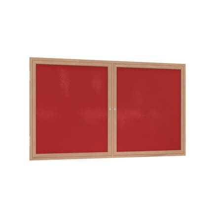 Ghent 2 Door Enclosed Fabric Bulletin Board, Oak Wood Frame, 3'H x 4'W, Red PW23648F-98