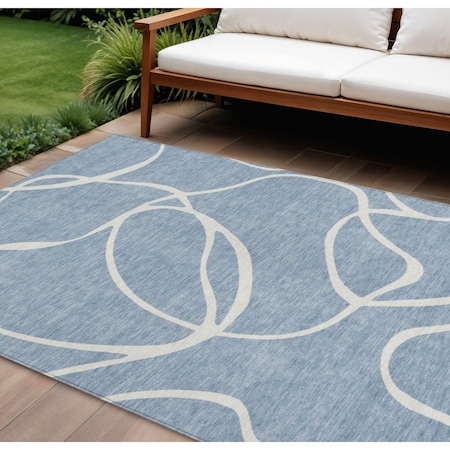 Homeroots 9' X 12' Denim Blue And Ivory Abstract Washable Indoor Outdoor Area Rug 597473
