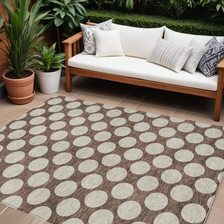 Homeroots 9' X 12' Brown And Beige Polka Dot Washable Indoor Outdoor Area Rug 595215