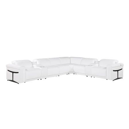 Homeroots White Italian Leather Modular L Shaped Eight Piece Corner Sectional With Console 534881