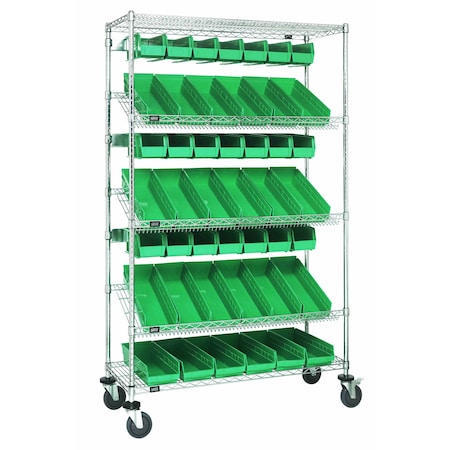 Quantum Storage Systems WIRE CART SLANT SHELVES WITH 38 BINS WRCSL5-74-1836-104230GN