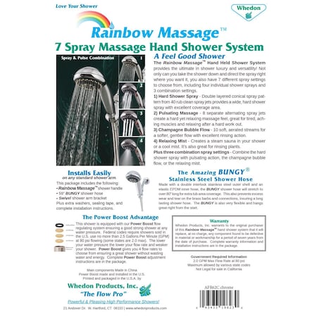 Whedon Rainbow Massage Polished Chrome Plastic 7 settings Handheld Showerhead 2 gpm AFR62C