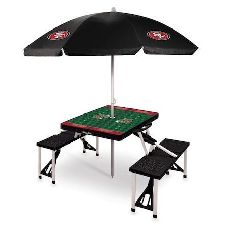 Picnic Time Family Of Brands San Francisco 49ers - Picnic Table Portable Folding Table with Seats and Umbrella, (Black) 811-02-175-275-2