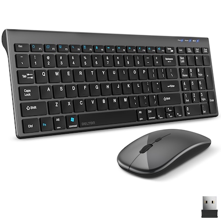 Delton Slim Wireless Keyboard and Optical Mouse Combo, Black N36