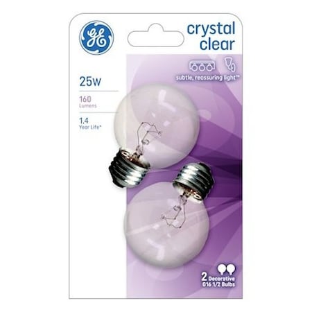 Ge Incandescent Bulb, 25 W, G16.5 Lamp, E26 Medium Lamp Base, 160 Lumens, 2500 K Color Temp, 2PK 31106