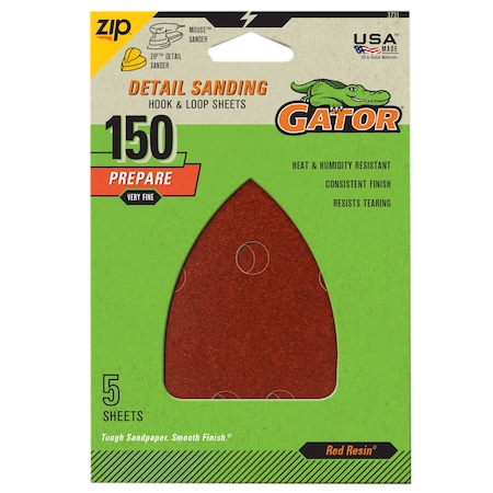 Gator Finishing Red Resin Detail Sanding Hook and Loop Sheets, 150 Grit, 5PK 3731