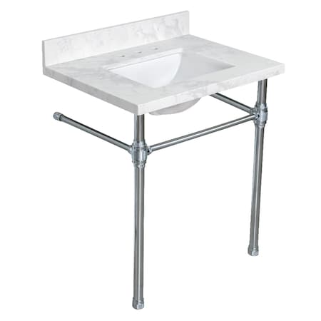 Kingston Brass 31" Quartz Console Sink with Brass Legs, 8-Inch, 3-Hole, Quartz White/Polished Chrome KVPB3122W38CRV1
