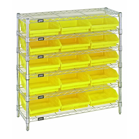 Quantum Storage Systems WIRE SHELVING UNIT W / YELLOW BINS WR6-36-1236-109YL