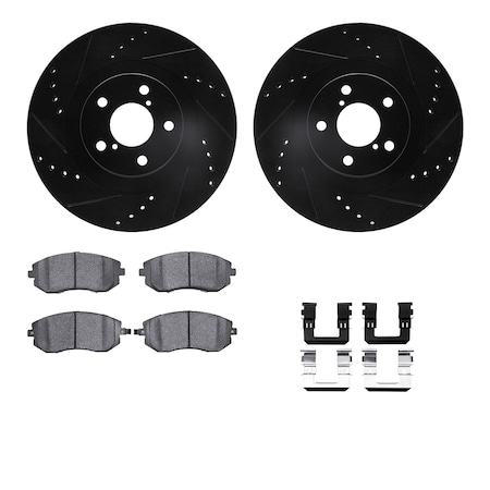 Dynamic Friction Co DFC Brake Rotor - Dimpled & Slotted - Black w/5000 Brake Pads & HW Kit 8512-13028