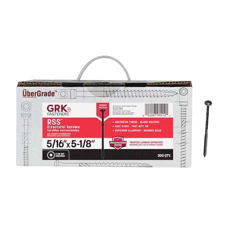 Grk Fasteners 5/16 x 5-1/8 in  Climatek Coating, Decking Screws, Star Drive, w/T-30 Bit, Black, 300PK 95514