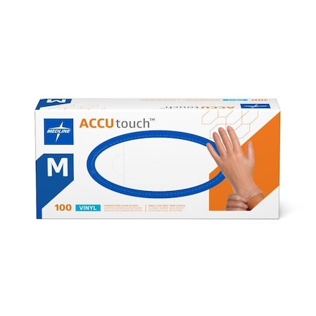 Medline Accutouch Synthetic Powder-Free Clear Vinyl Exam Gloves, Size M, 1000PK MDS192075