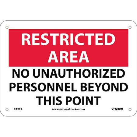 Nmc Restricted Area No Unauthorized Personnel Sign, RA22A RA22A