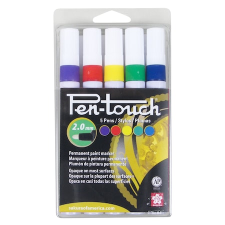 Sakura Clam Pentouch Medium 2.0mm, Assorted: Yellow, Red, Purple, Green, Blue, 5PK 42592