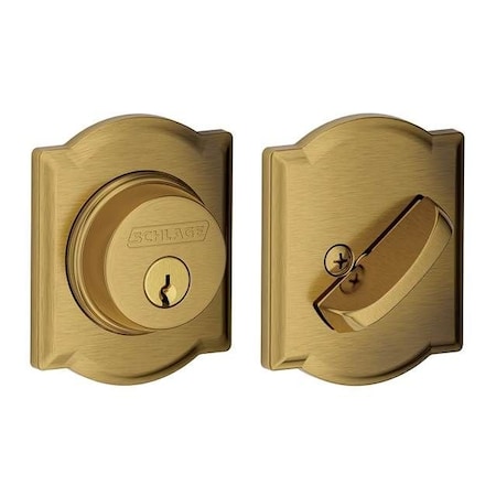 Schlage Residential Camelot Single Cylinder Deadbolt C Keyway with 12287 Latch and 10116 Strike Antique Brass Finish B60CAM609