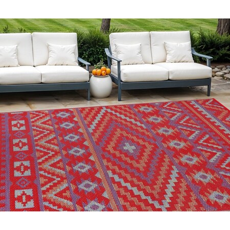 Homeroots 8' X 10' Red Geometric Indoor Outdoor Area Rug 555594