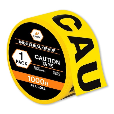 Xpose Safety Caution Tape Roll, 3 Inch Wide x 1000 Feet, Yellow w/Black Letters PCT-1-X