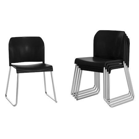 Flash Furniture Commercial Black Plastic Stack Chairs, Contoured Backs and Sled Bases-Set of 5, 5PK 5-RUT-239AN-BK-CHR-GG