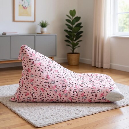 Homeroots 35" Pink and White Microfiber Princess Pouf Cover 546272