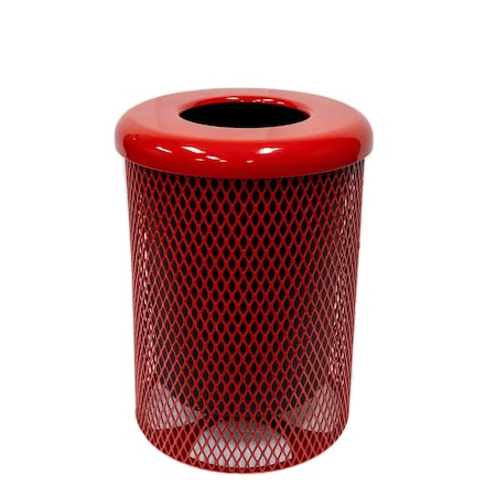 Mytcoat Trash Receptacle, Flat Lid, Liner, 32 Gal, Red, Expanded Metal, Industry Standard Coating 804376