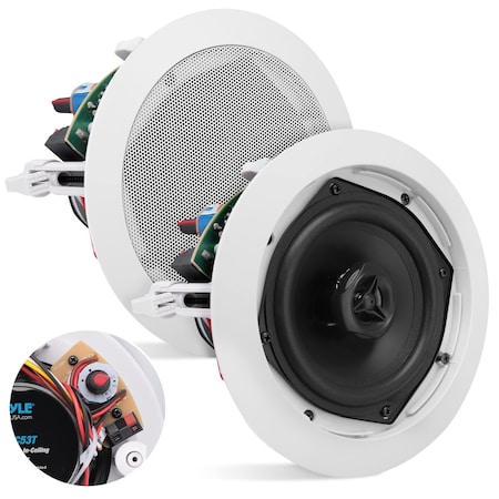 Pyle Pyle Ceiling and Wall Mount Speaker, 5.25 in 2-Way 70V, Dome Tweeter, 300W, Flush Mount for Home System PDIC53T